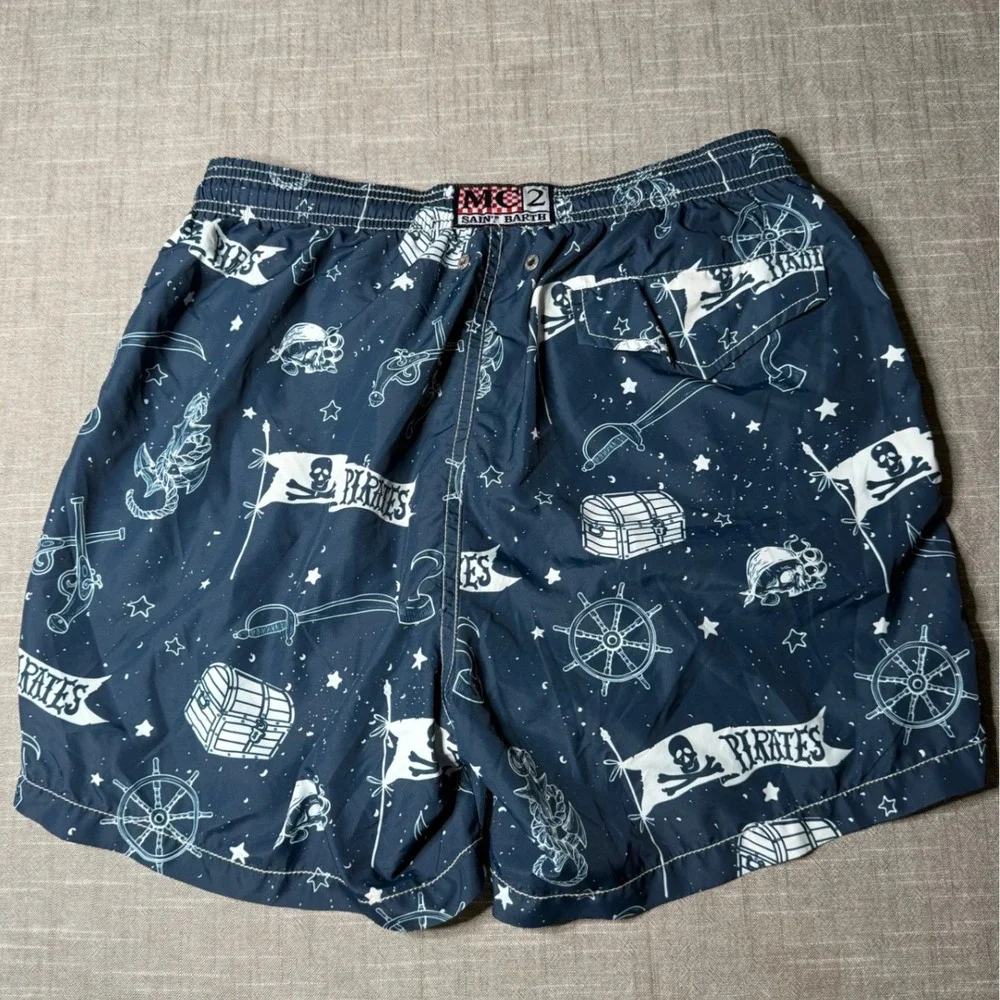 MC2 Saint Barth Mens Navy Pirate Print Swim Trunks Size S Nautical Beach Shorts